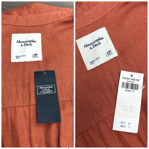 Abercrombie & Fitch Linen Button Down Lined Long Sleeve Rusty Shirt Dress XSP - Picture 7 of 16